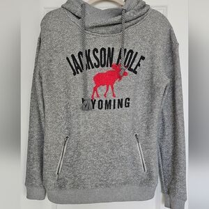 Jackson Hole Wyoming Hoodie Moose Graphic Gray Pullover Unisex Medium Techstyles